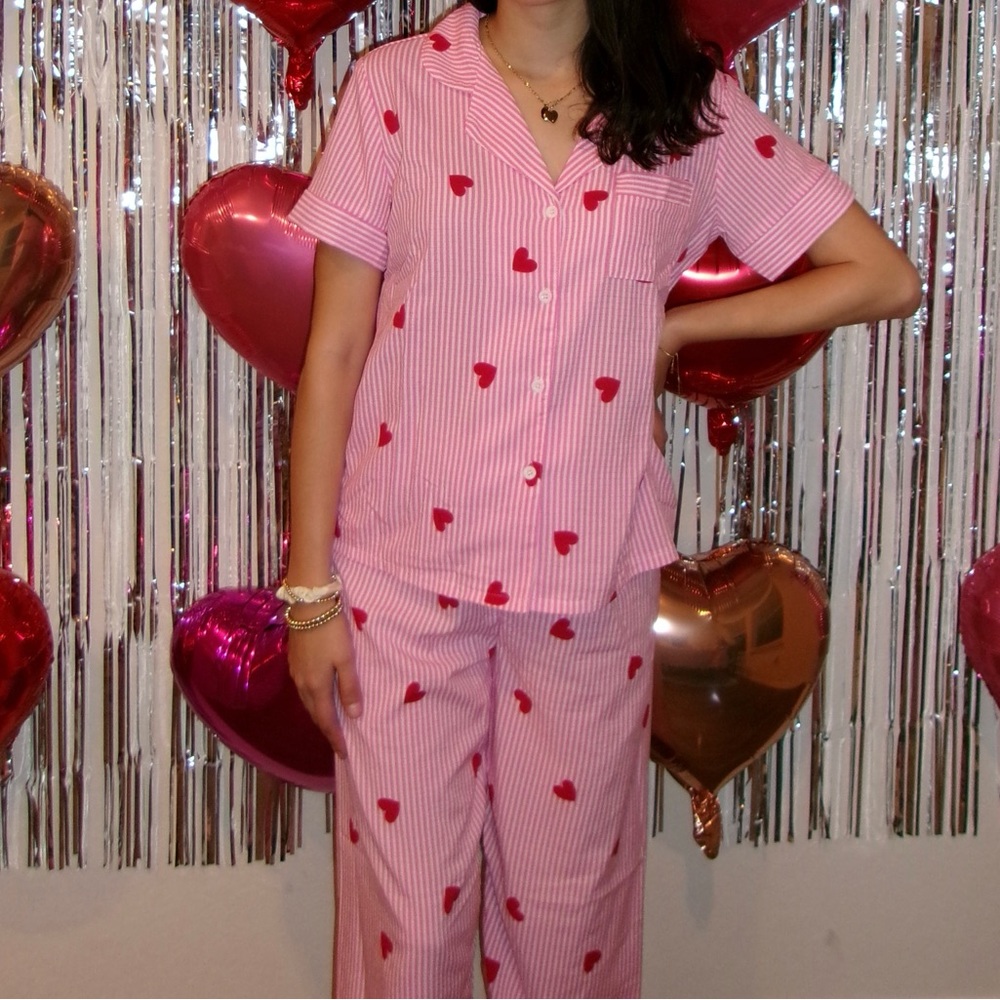Pink Heart Print Women's Pajama Set